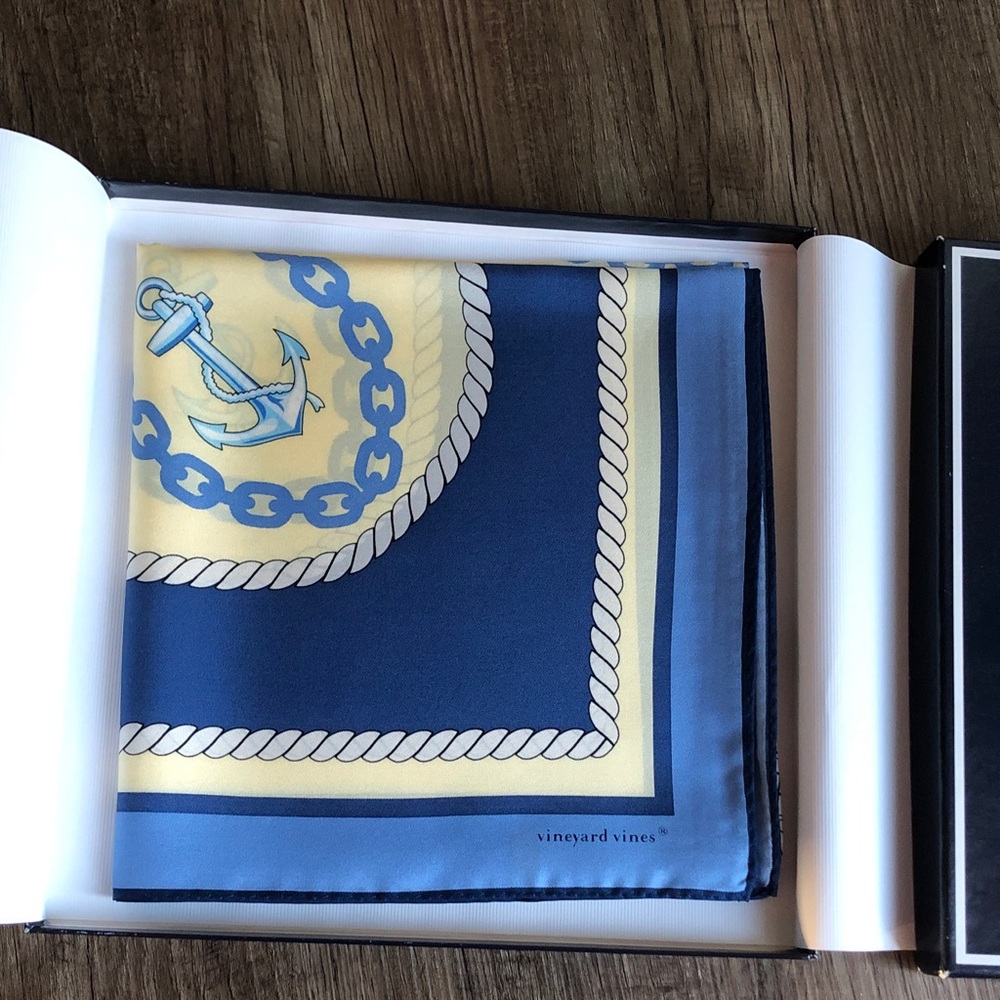 Vineyard Vines Nautical Blue and Cream square scarf